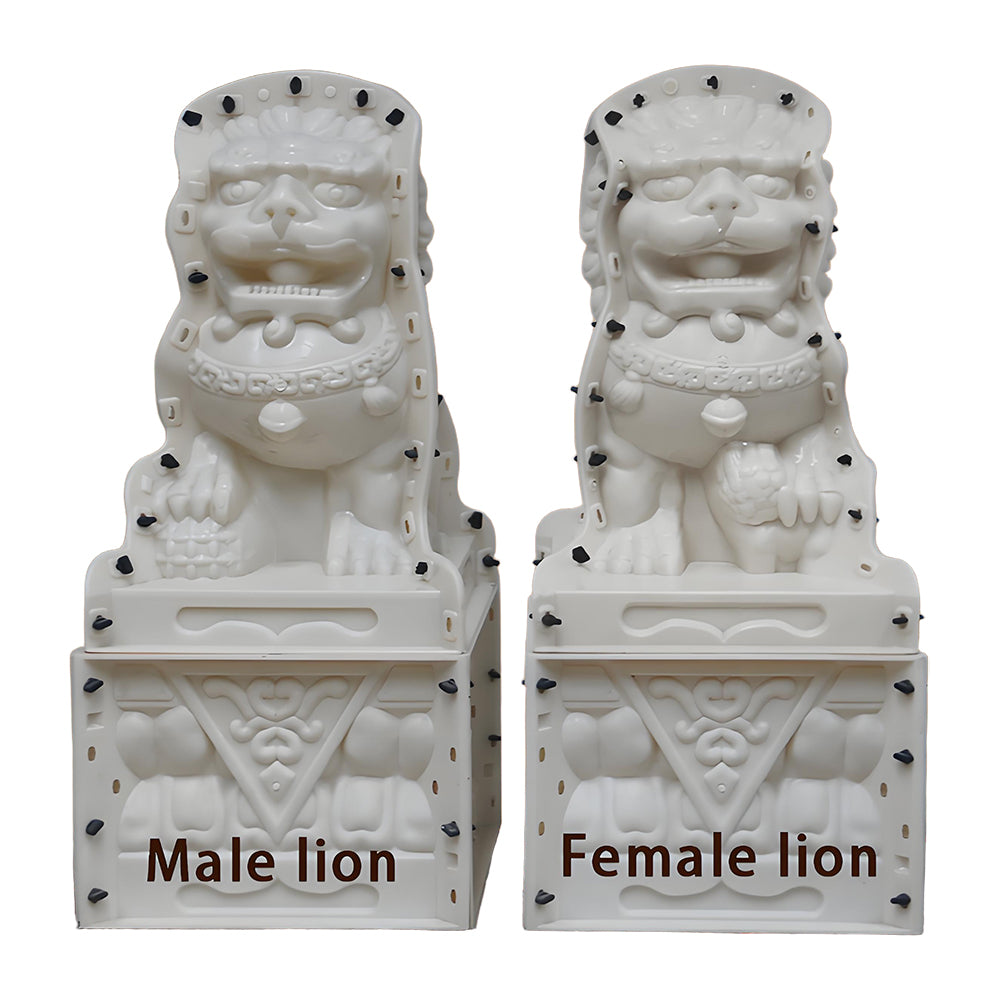 A large pair of Chinese male and female lions, decorative ornaments, male and female molds