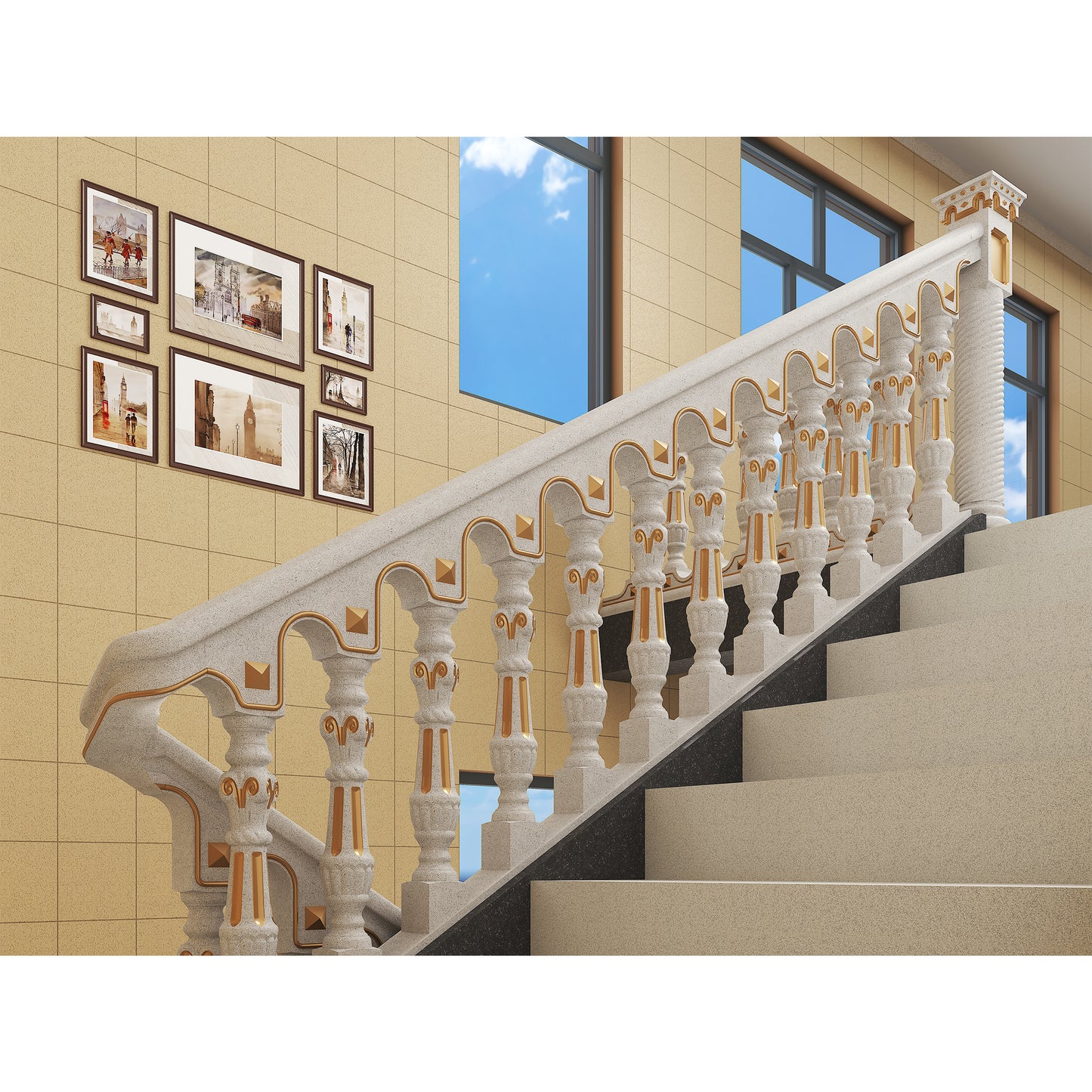 Cement staircase handrail - Roman style