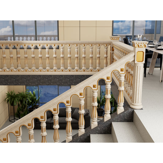 Cement staircase handrail - vertical bar style
