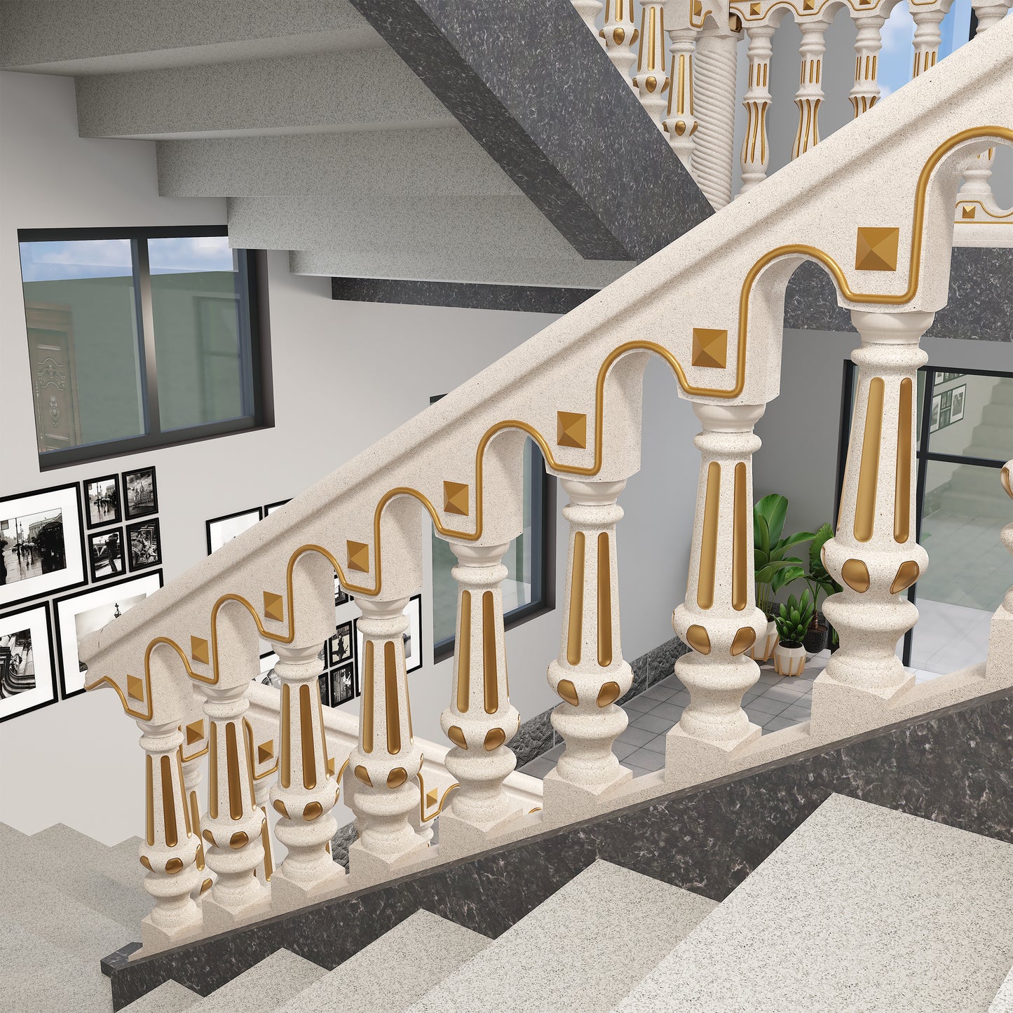 Cement staircase handrail - straight bar style