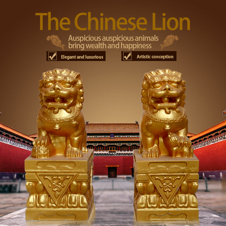 A large pair of Chinese male and female lions, decorative ornaments, male and female molds