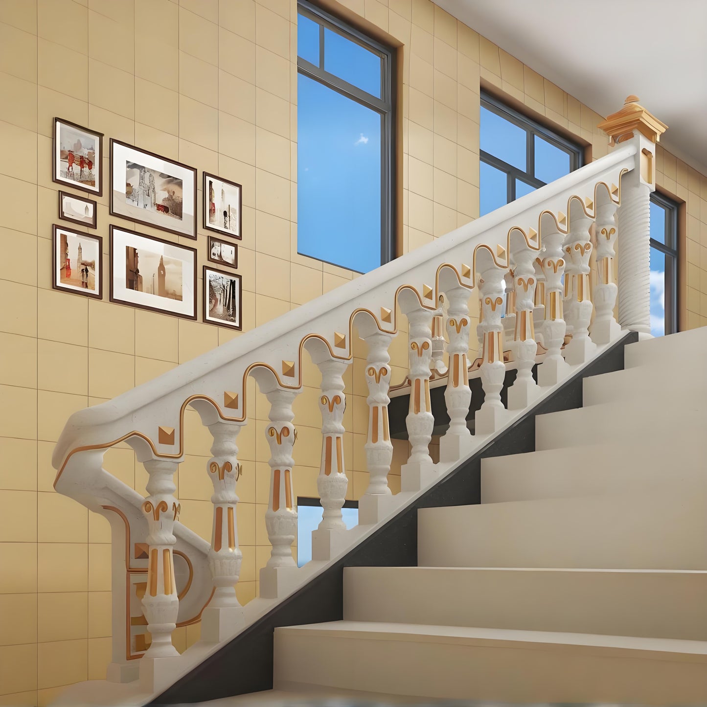 Cement staircase handrail - Roman style