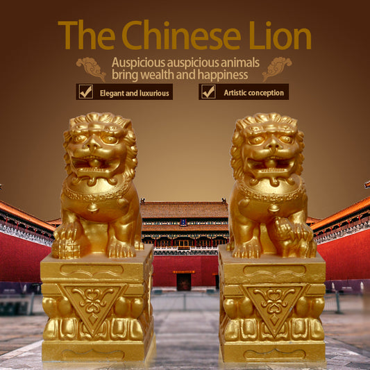 A large pair of Chinese male and female lions, decorative ornaments, male and female molds